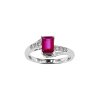 Sterling Silver Octagon Ruby and White Topaz Ring