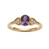 Sterling Silver Amethyst and White Topaz Ring Over Yellow Gold 18K Plated