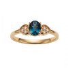 Sterling Silver London Blue Topaz and White Topaz Ring Over Yellow Gold 18K Plated