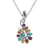 Sterling Silver  Multi-Color Stone Boho Pendant with Chain 18 Inches