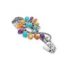 Sterling Silver Multi-Color Stone Boho Cuff Bangle 7.5 Inches
