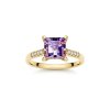 Sterling Silver Amethyst and White Topaz Ring Over 18K Yellow Gold Plated