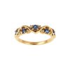 Sterling Silver Blue Sapphire Band Ring Over 18K Yellow Gold Plated