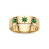 Sterling Silver Emerald Northstar Ring Over 18K Yellow Gold Plated