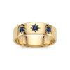 Sterling Silver Blue Sapphire Northstar  Ring Over 18K Yellow Gold Plated