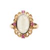 Sterling Silver Rainbow Moonstone With Pink Tourmaline Ring Over 18K Yellow Gold Plated