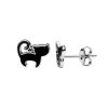 Sterling Silver Black Enamel Cat Earrings