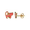 Sterling Silver Pink Enamel Cat Earrings Over 18K Yellow Gold Plated