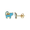 Sterling Silver Ocean Blue Enamel Cat Earrings Over 18K Yellow Gold Plated
