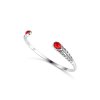 Sterling Silver Red Coral Bangle 7.5 Inches