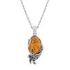 Sterling Silver Amber Pendant With Chain 18 Inches