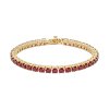 Sterling Silver Ruby Round 3 mm Bracelet Over 18K Yellow Gold Plated 7.25 Inches