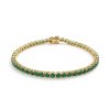 Sterling Silver Emerald Round 3 mm Bracelet Over 18K Yellow Gold Plated 7.25 Inches