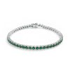 Sterling Silver Emerald Round 3 mm Bracelet Over Rhodium Plated 7.25 Inches