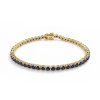 Sterling Silver Blue Sapphire Round 3 mm Bracelet Over 18K Yellow Gold Plated 7.25 Inches