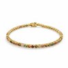Sterling Silver Multi Tourmaline Round 3 mm Bracelet Over 18K Yellow Gold Plated 7.25 Inches