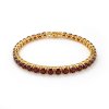 Sterling Silver Garnet Round 5 mm Bracelet Over 18K Yellow Gold Plated 7.25 Inches
