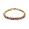 Sterling Silver Amethyst Round 5 mm Bracelet Over 18K Yellow Gold Plated 7.25 Inches