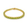Sterling Silver Peridot Round 5 mm Bracelet Over 18K Yellow Gold Plated 7.25 Inches