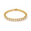 Sterling Silver White Cubic Zirconia Round 5 mm Bracelet Over 18K Yellow Gold Plated 7.25 Inches