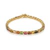 Sterling Silver Multi Tourmaline Oval 5x3 mm. Bracelet Over 18K Yellow Gold Plated 7.25 Inches