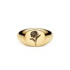 Sterling Silver Carnation (Flower of Month) Signet Ring Over 18K Yellow Gold Plated