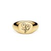 Sterling Silver Violet (Flower of Month) Signet Ring Over 18K Yellow Gold Plated