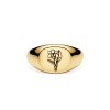 Sterling Silver Daffodil (Flower of Month) Signet Ring Over 18K Yellow Gold Plated