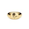 Sterling Silver Daisy (Flower of Month) Signet Ring Over 18K Yellow Gold Plated