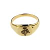 Sterling Silver Lily Of The Valley (Birthmonth Flower) Signet Ring Over 18K Yellow Gold Plated