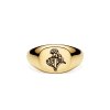 Sterling Silver Lily Of The Valley (Flower of Month) Signet Ring Over 18K Yellow Gold Plated
