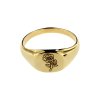 Sterling Silver Rose (Birthmonth Flower) Signet Ring Over 18K Yellow Gold Plated