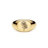 Sterling Silver Rose (Flower of Month) Signet Ring Over 18K Yellow Gold Plated