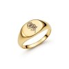 Sterling Silver Rose (Flower of Month) Signet Ring Over 18K Yellow Gold Plated