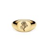 Sterling Silver Water lily (Flower of Month) Signet Ring Over 18K Yellow Gold Plated
