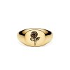 Sterling Silver Poppy (Flower of Month) Signet Ring Over 18K Yellow Gold Plated