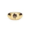 Sterling Silver Aster (Flower of Month) Signet Ring Over 18K Yellow Gold Plated
