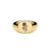 Sterling Silver Marigold (Flower of Month) Signet Ring Over 18K Yellow Gold Plated