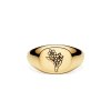 Sterling Silver Narcissus (Flower of Month) Signet Ring Over 18K Yellow Gold Plated