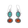 Sterling Silver  Turquoise With Amber Earrings