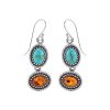 Sterling Silver  Turquoise With Amber Earrings