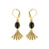 Sterling Silver Black Onyx Earrings Over 18K Yellow Gold Plated