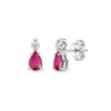 Sterling Silver Ruby & White Zircon Earrings