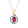 Sterling Silver Ruby With White Topaz Pendant Over 18K Yellow Gold Plated With Chain 18 Inches