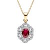 Sterling Silver Ruby With White Topaz Pendant Over 18K Yellow Gold Plated With Chain 18 Inches
