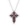 Sterling Silver Garnet Cross Pendant With Chain 18 Inches