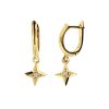 Sterling Silver White Cubic Zirconia Star Dangle Earrings Over 18K Yellow Gold Plated