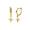 Sterling Silver White Cubic Zirconia Star Dangle Earrings Over 18K Yellow Gold Plated