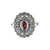Sterling Silver Red Cubic Zirconia and Marcasite Ring