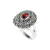 Sterling Silver Red Cubic Zirconia and Marcasite Ring